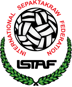 A player performing a spectacular bicycle-kick overhead to hit a sepak takraw rattan ball over the net