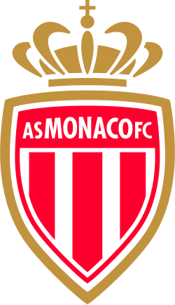 AS Monaco players celebrating a goal in their red and white kit